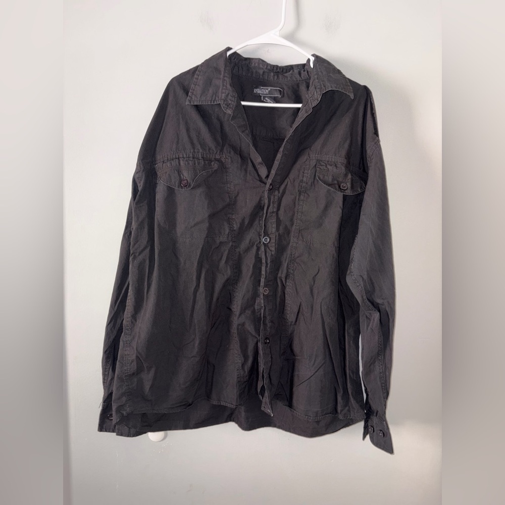 Evolution in Design Black Long Sleeve Button Up Basic Minimalist 3X 100% cotton